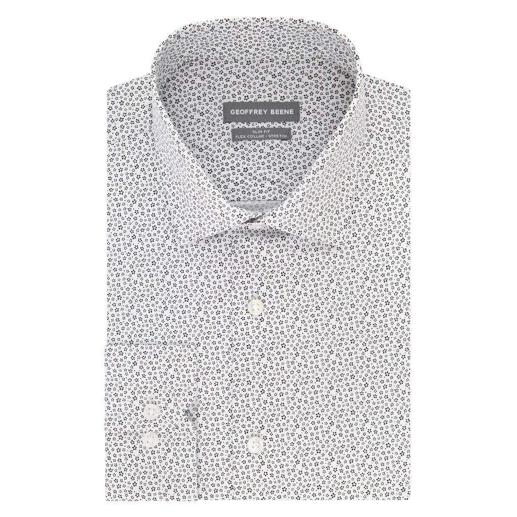 Geoffrey Beene Mens Tops S / White Shadow Slim Fit Stretch Flex Spread-Collar Dress Shirt