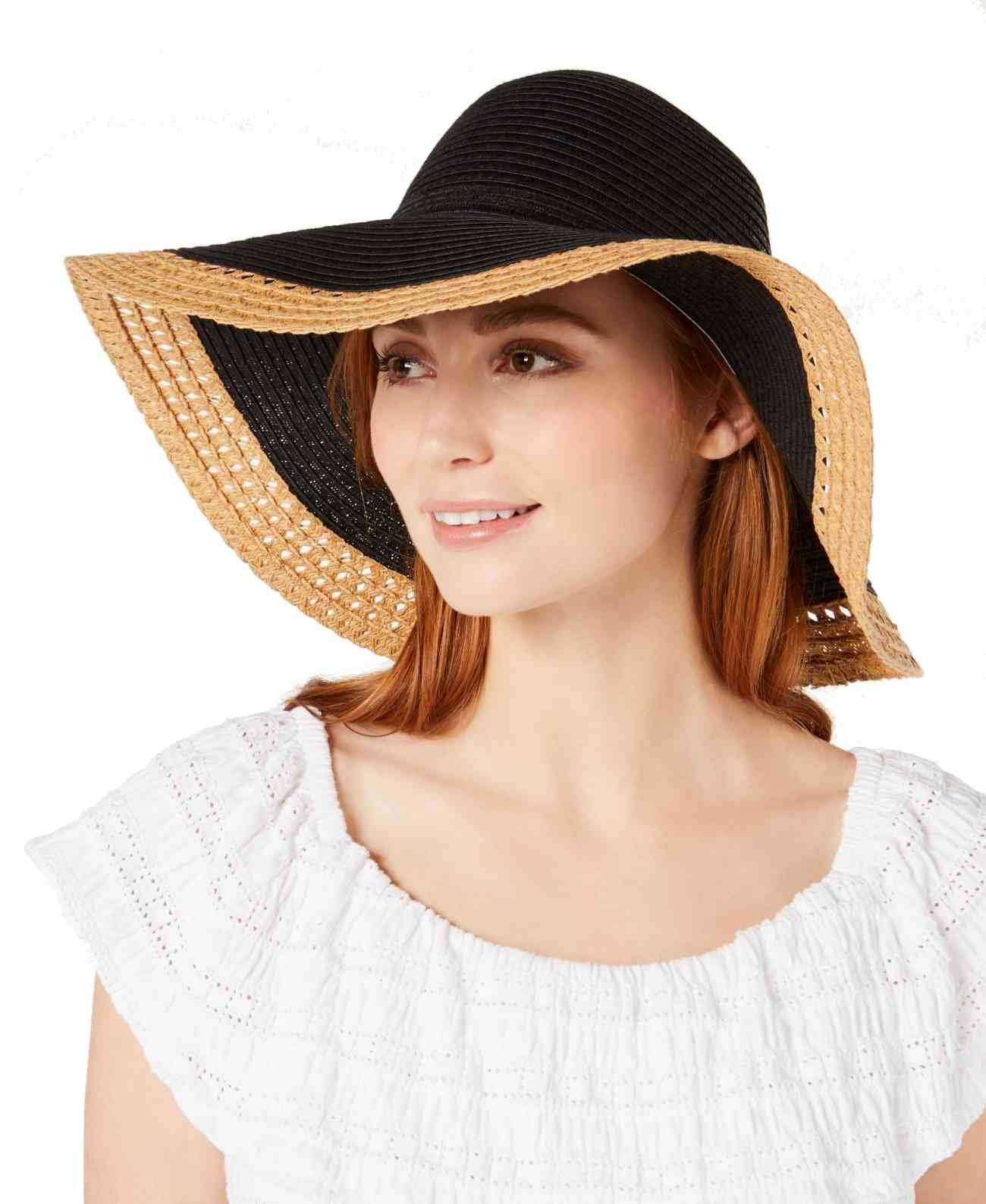INC INTERNATIONAL CONCEPTS Clothing Accessories One Size Mixed Braid Color-blocked Floppy Hat
