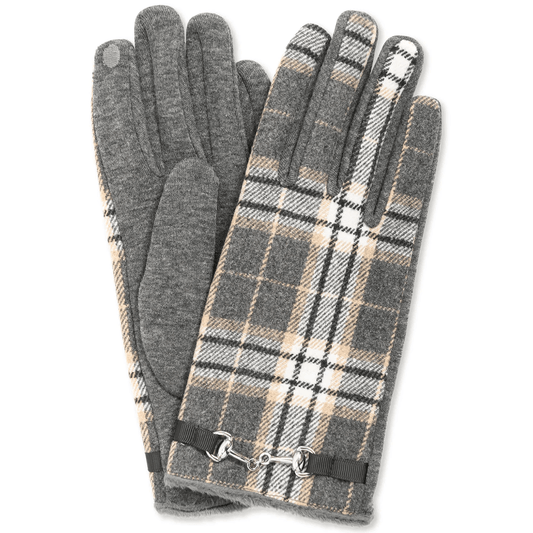 INC INTERNATIONAL CONCEPTS Gloves & Earmuffs L / Grey I.N.C - Horse-Bit-Buckle Plaid Gloves