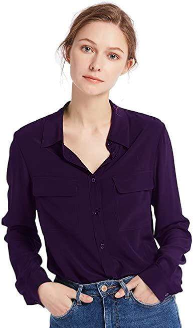Investments Petites Womens Tops M Silk Long-Sleeve Silk Blouse