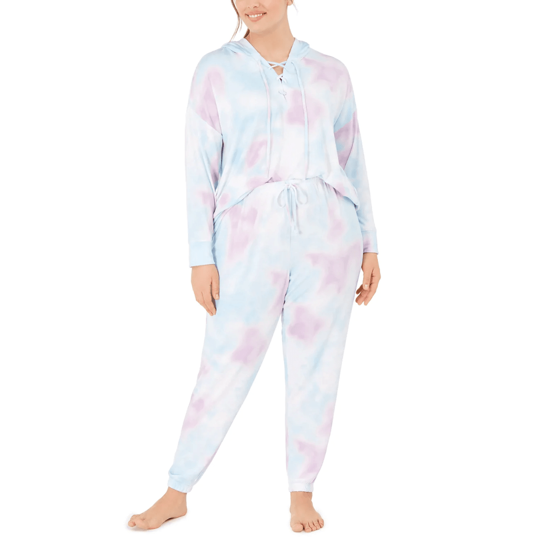 JENNI Womens Pajama XS / Multi-Color JENNI - Printed Lace-Up Hoodie & Pants Pajama Set
