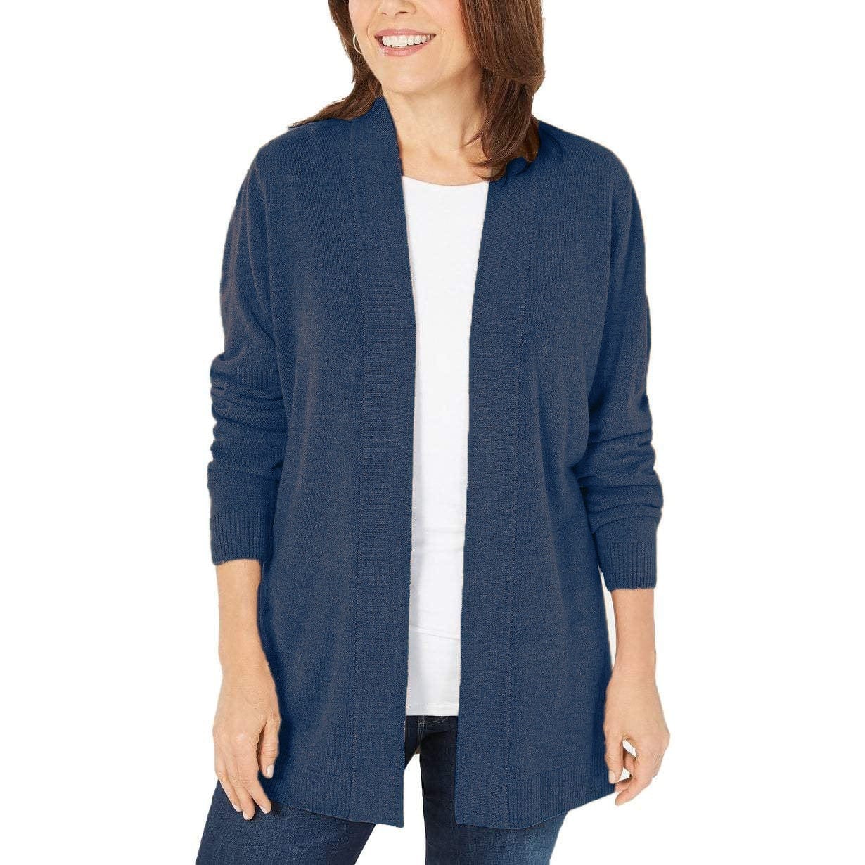KAREN SCOTT Womens Jackets Blue / X-Large Open-Front Long-Sleeve Cardigan