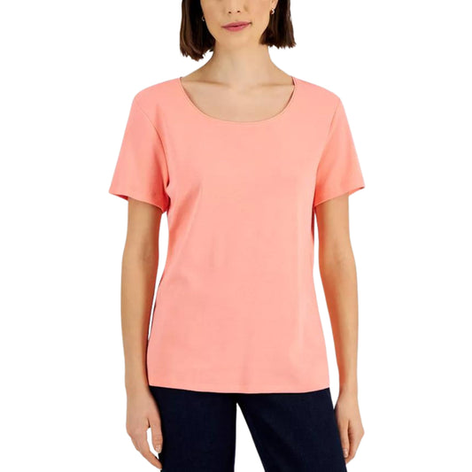 KAREN SCOTT Womens Tops XL / Pink KAREN SCOTT - Short Sleeve Scoop Neck Top