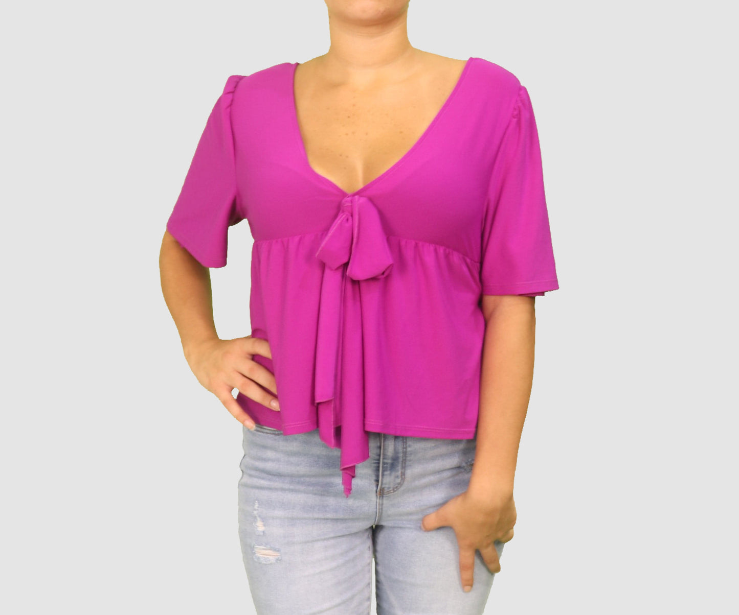 KENSIE Womens Tops Large / Purple Short Sleeve Top