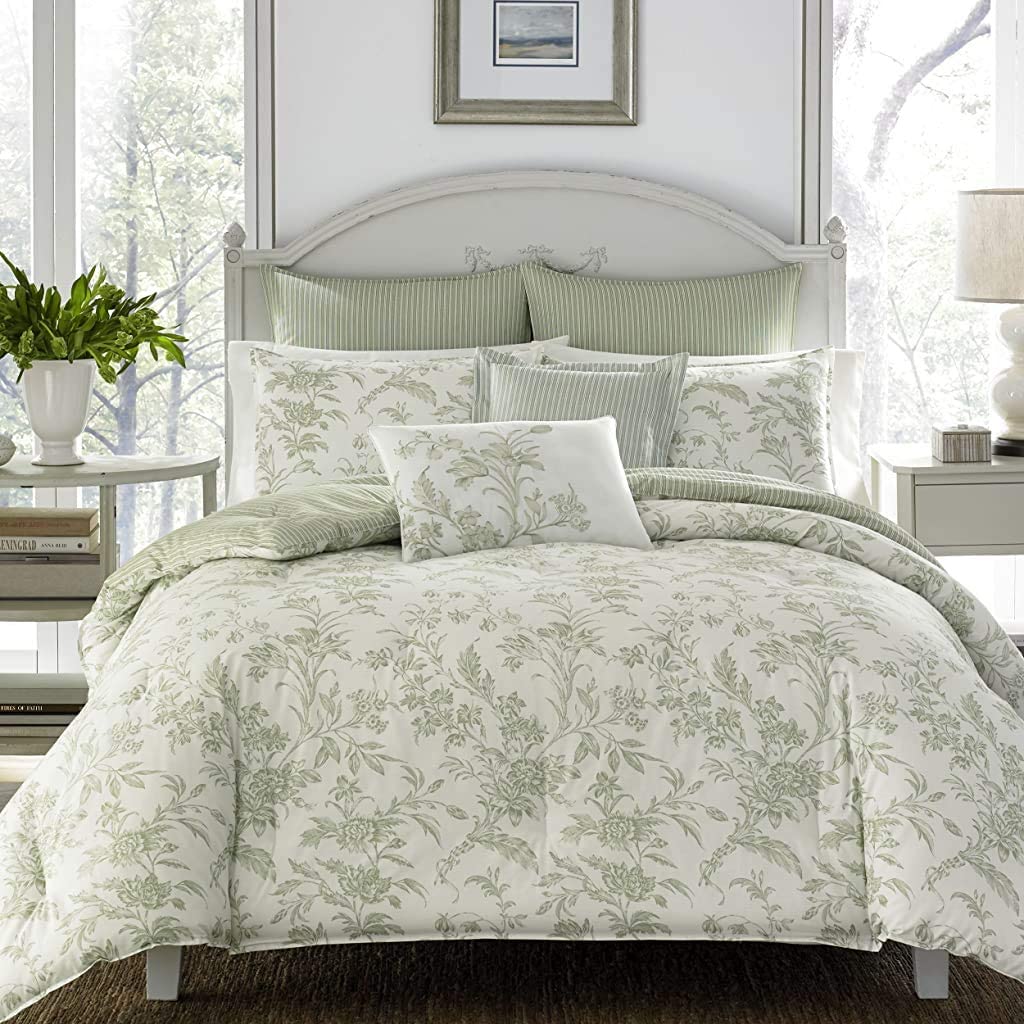 Laura Ashley Comforter/Quilt/Duvet Full/Queen - 224cm x 234cm / Sage Green Natalie Bonus Bed Set - 7 Pieces