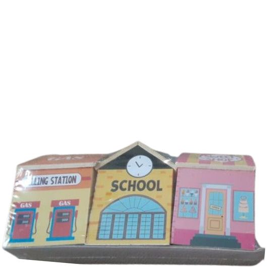 LEARN & PLAY Toys LEARN & PLAY - Wooden Building , Gas station, School, Sweet shop buildings