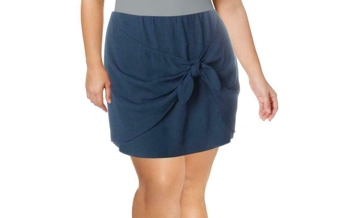 LIVING DOLL Womens Bottoms XL / Blue / F08 LIVING DOLL - Knot Front Faux Wrap Mini Skirt