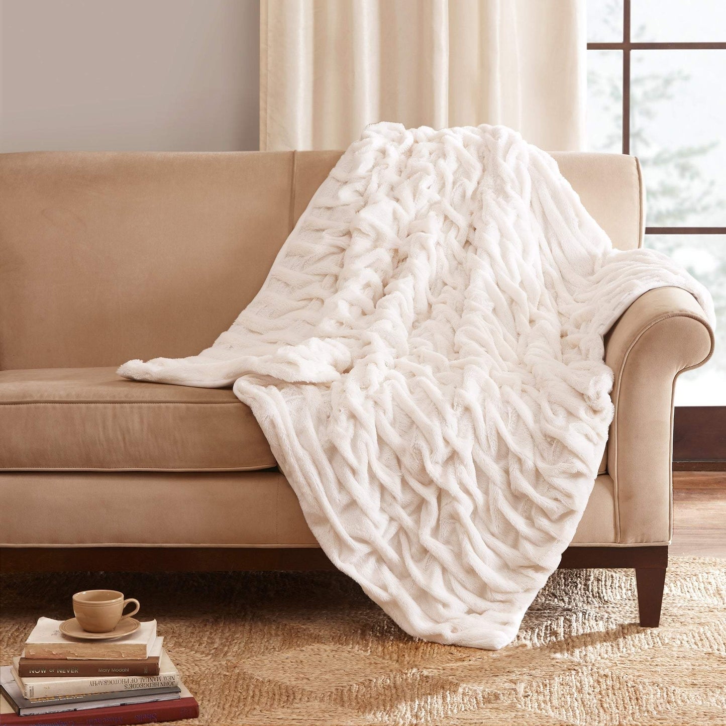 Madison Park Bed & Bath ivory Madison Park - Long Fur Knitted Ivory Throw