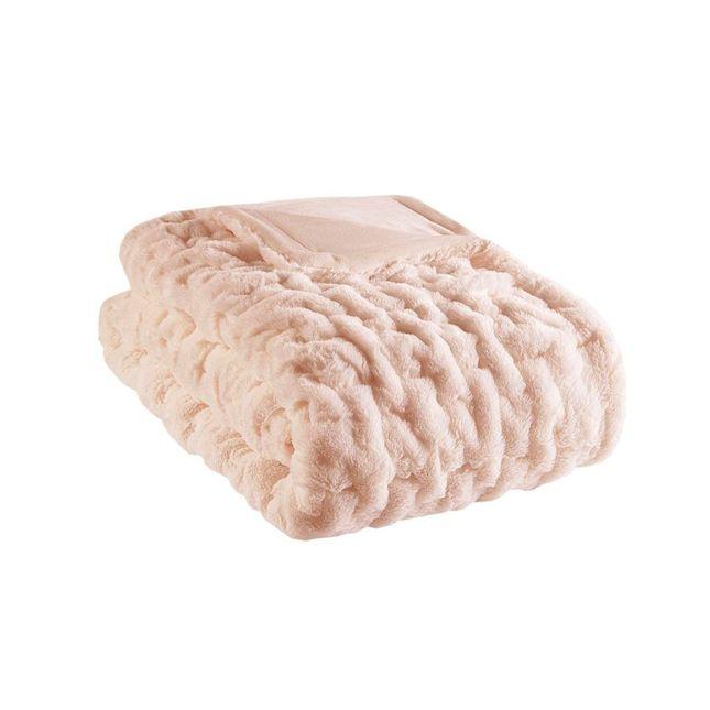 Madison Park Bed & Bath pink Solid Ruched Long Fur Knitted Throw