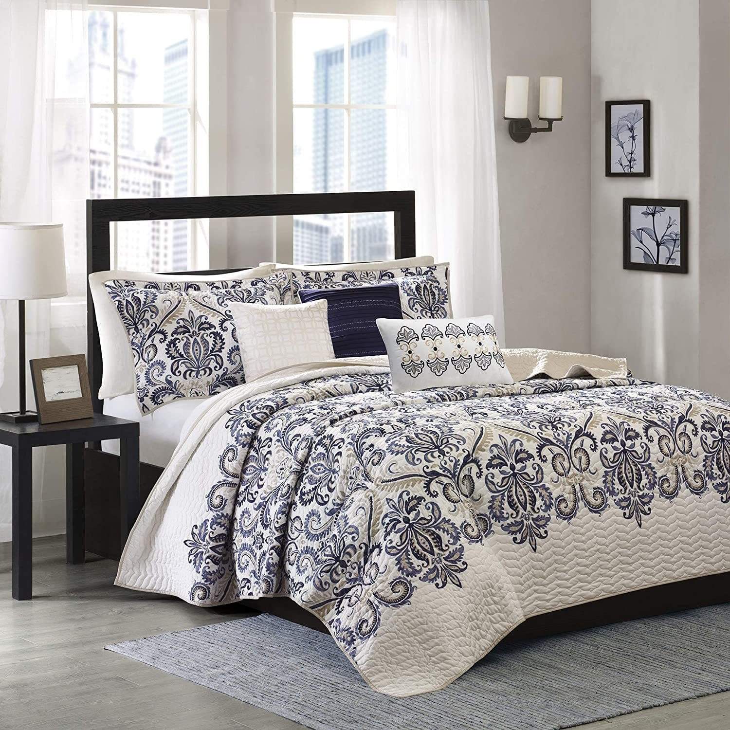 Madison Park Bedspread & Coverlet King / White/Blue Madison Park - Colored Classical Coverlet Set