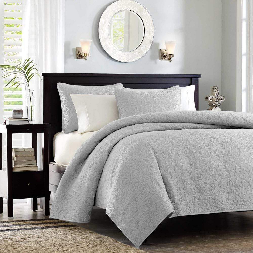 Madison Park Bedspread & Coverlet Full/Queen / Grey Madison Park - Flower Engraved Coverlet Set