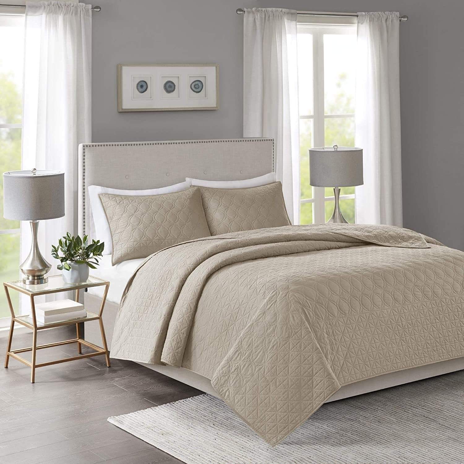 Madison Park Bedspread & Coverlet Full/Queen / Beige Madison Park - Soft Coverlet Set