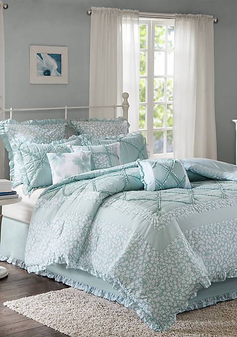 MADISON PARK Comforter/Quilt/Duvet King / Aqua MADISON PARK - Cotton Percale Comforter Set - 9 Pieces