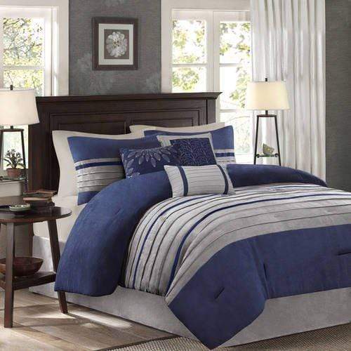 MADISON PARK Comforter/Quilt/Duvet Cal-King / Blue MADISON PARK - Dakota Pieced Comforter Set - 7 Pieces