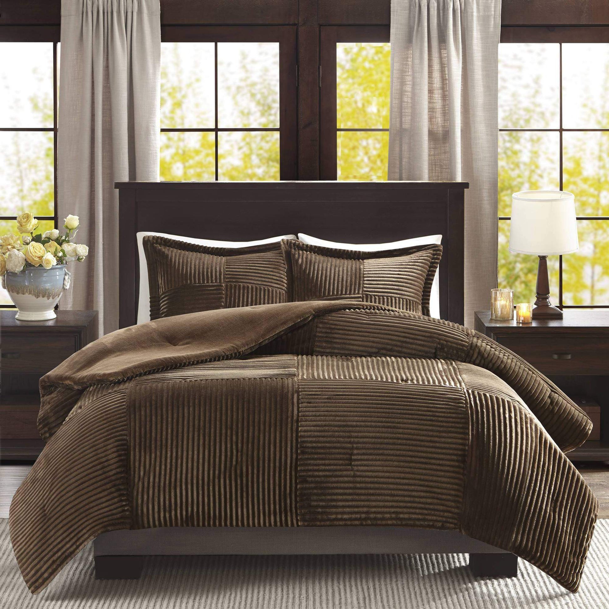 Madison Park Comforter/Quilt/Duvet Full-Queen Williams Corduroy Plush Comforter Mini Set - 3 Piece