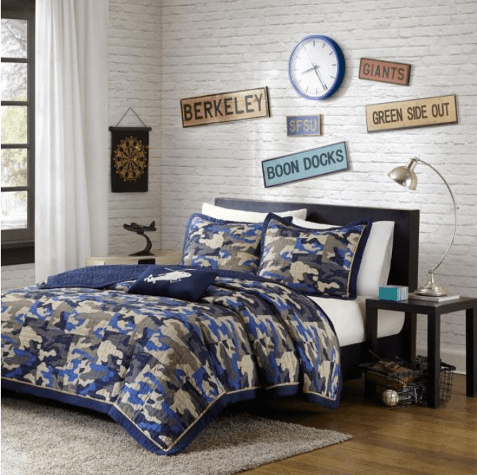MI ZONE Bedspread & Coverlet Full/Queen / Blue Army MI ZONE - Army Print Navy Coverlet Set