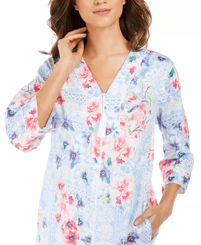 MISS ELAINE Womens Pajama S / Multi-Color MISS ELAINE - Printed Sateen Long Zipper Robe