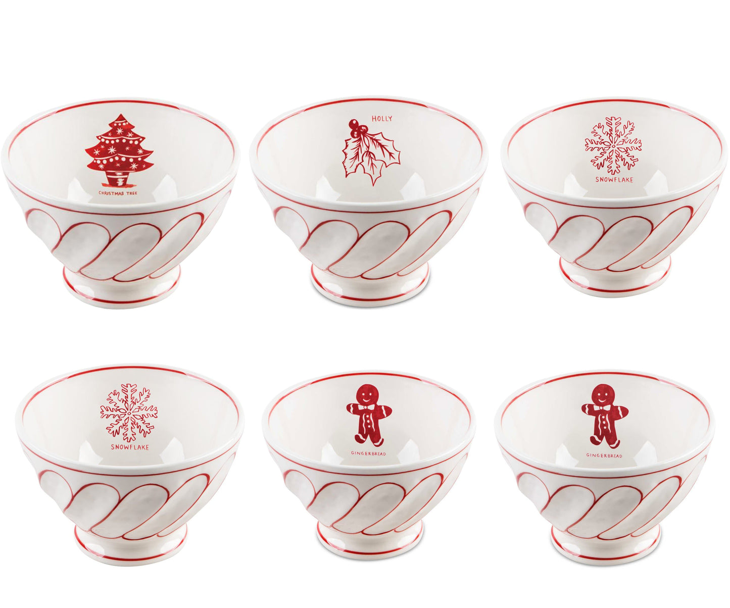 MOLLY HATCH Kitchenware MOLLY HATCH - Christmas Printed Bowls Dinnerware - 6 Pieces