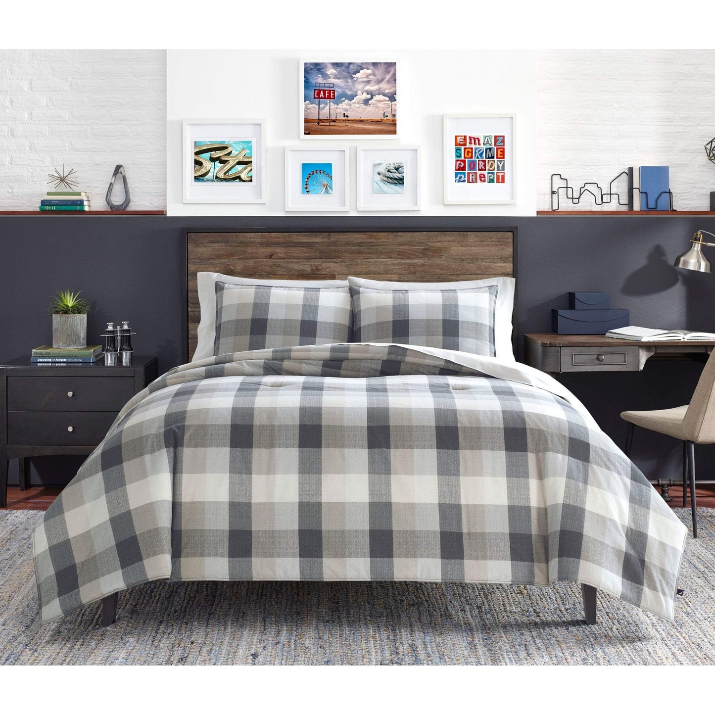 Nautica Comforter/Quilt/Duvet King / Grey / Multi Portsmouth Comforter Set - 3 Pieces
