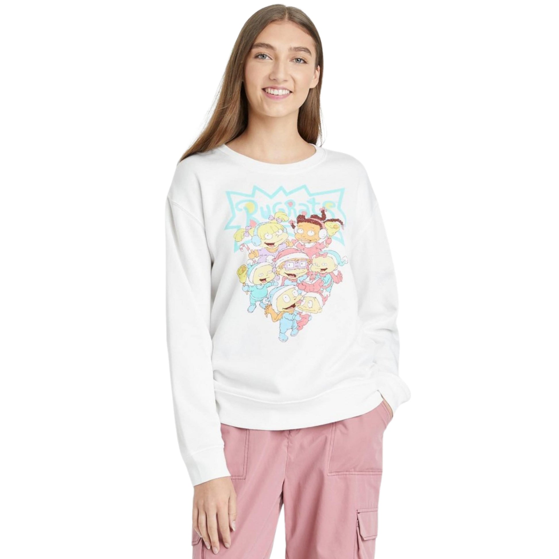 NICKELODEON Womens Tops M / White NICKELODEON - Holiday Rugrats Graphic Sweatshirt