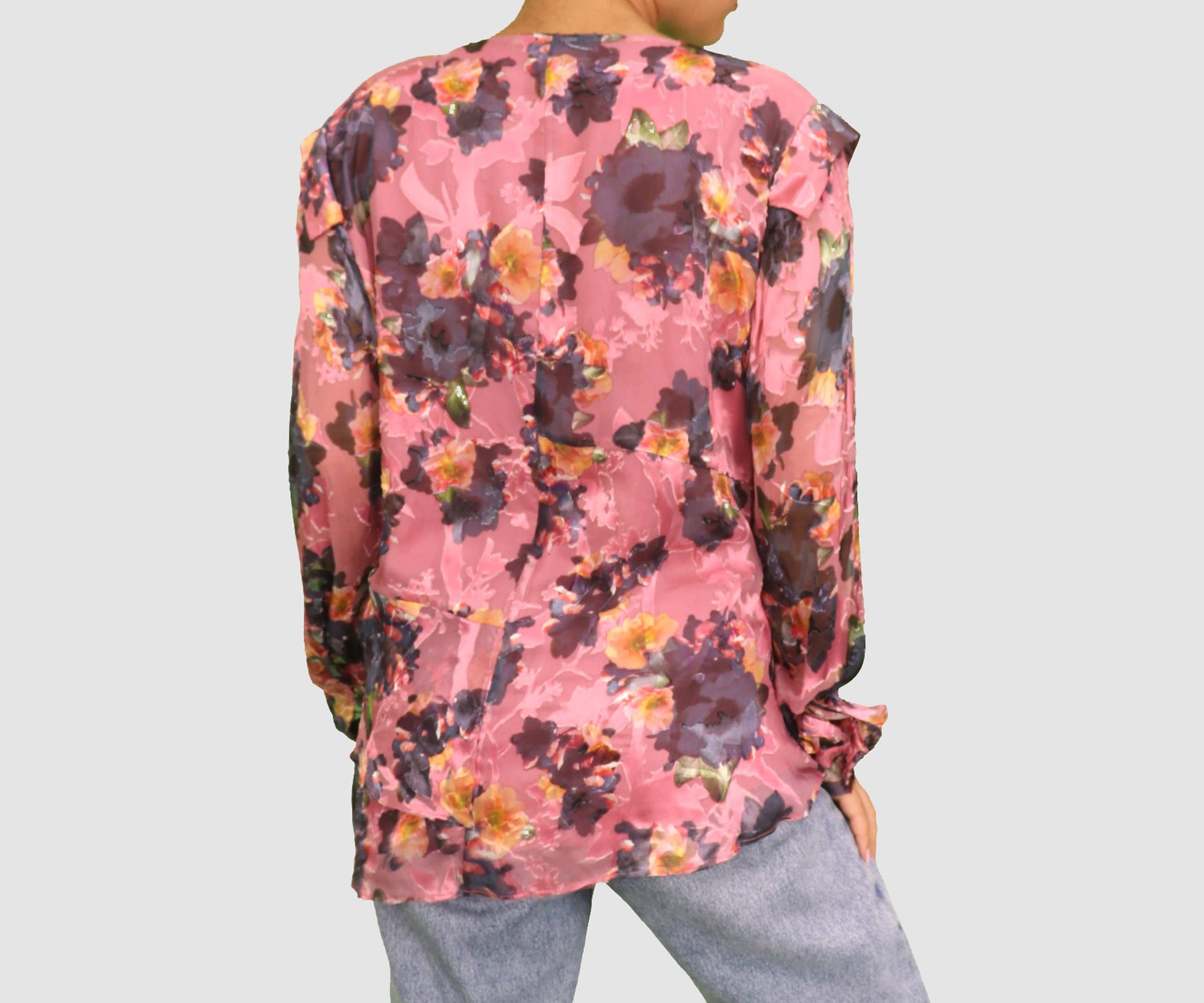 NICOLE MILLER Womens Tops S / Vintage Pink / Navy Long Sleeve Floral Shirt