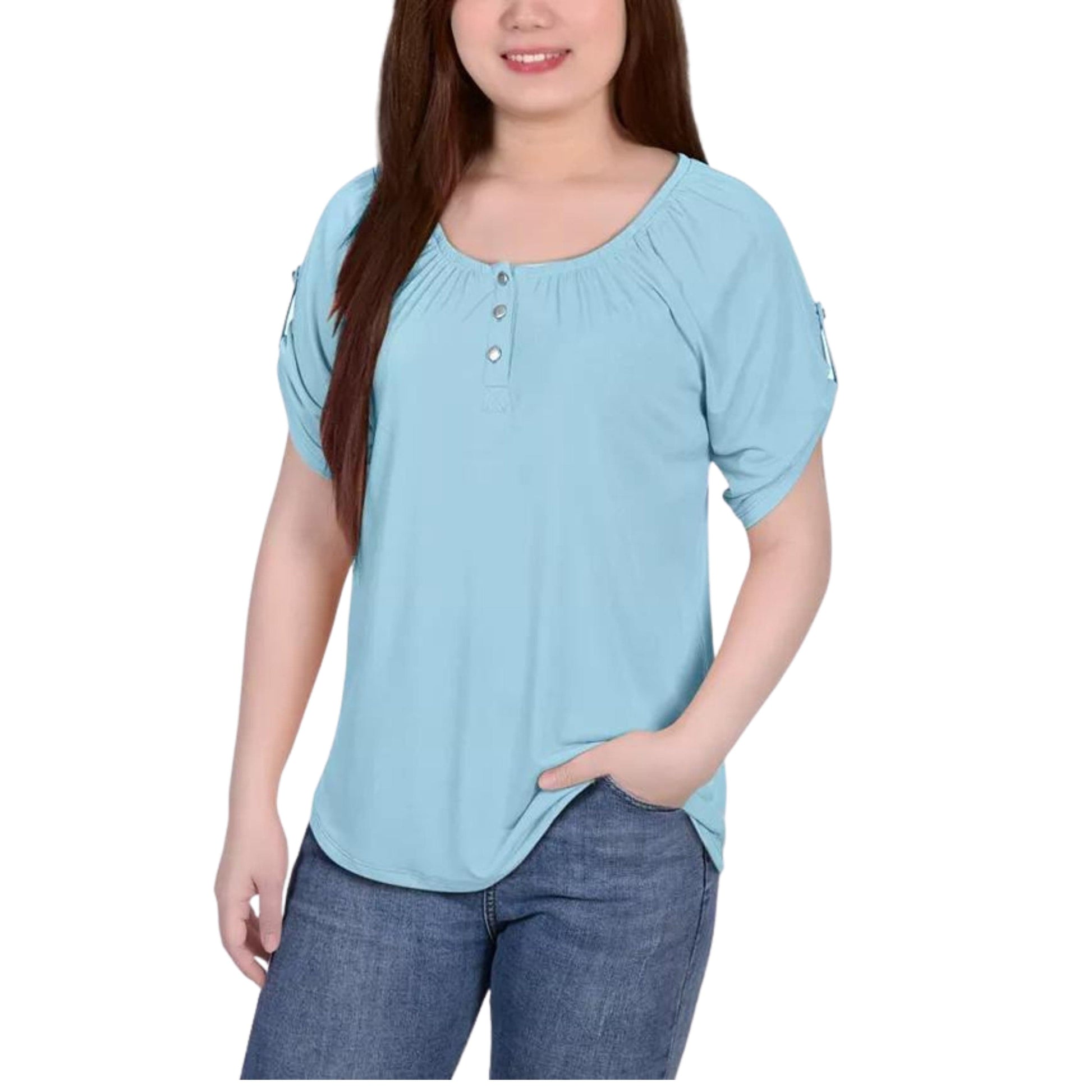 NY COLLECTION Womens Tops L / Blue NY COLLECTION - Off the Shoulder Blouse