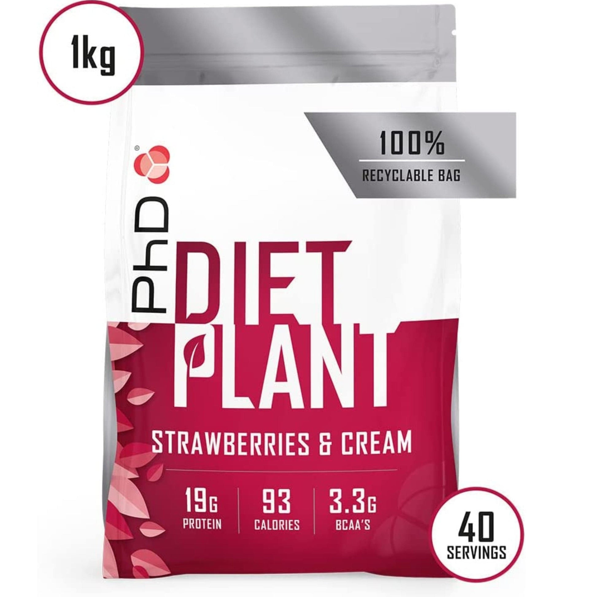 PHD Sports Supplements Strawberry PHD - low sugar Vegan Protein Powder - 1kG -