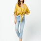 POLLY & ESTHER Womens Tops S / Mustard / C01 POLLY & ESTHER - Juniors' Printed Tie Front Dolman Sleeved Top