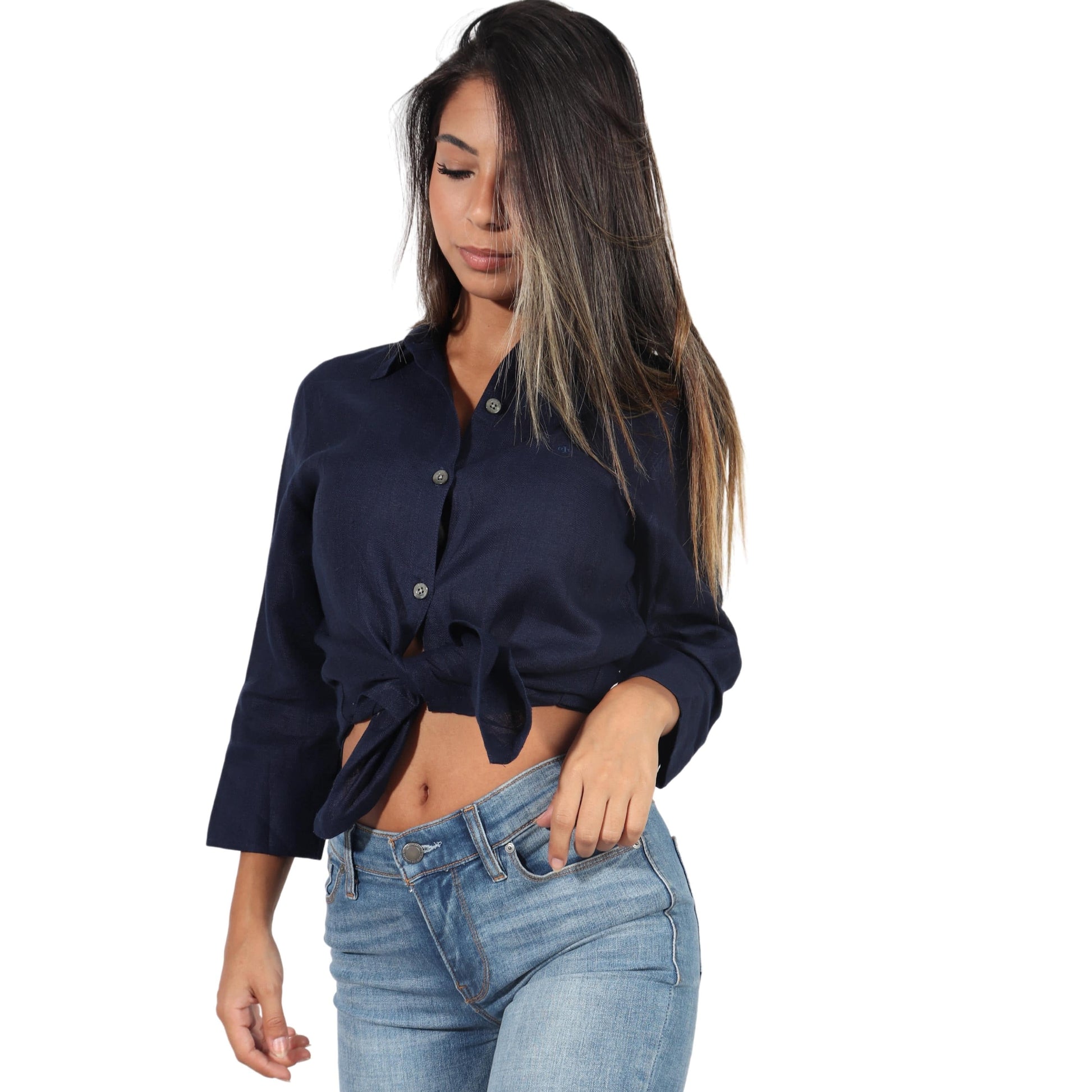 RALPH LAUREN Womens Tops Petite S / Navy RALPH LAUREN - Long Sleeve Shirt