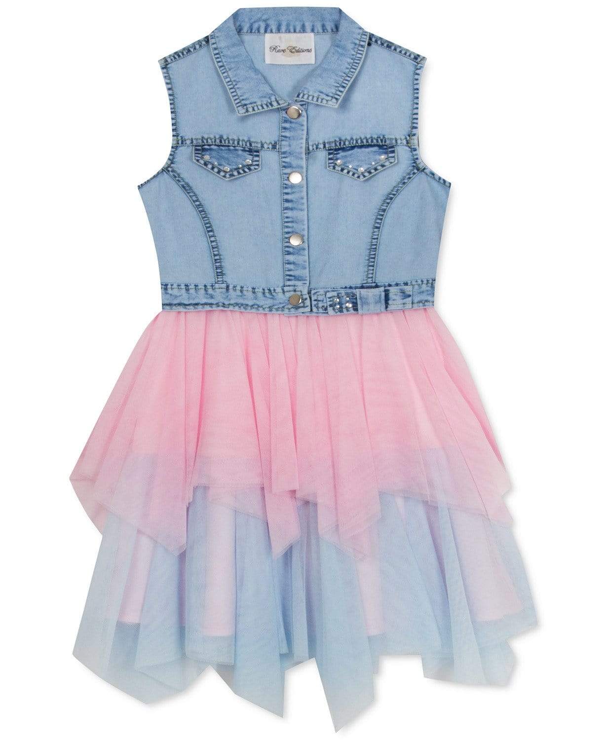 RARE EDITIONS Girls Dress 4 Years / Multi-Color / G6 RARE EDITIONS - Little Girls Denim & Glitter Mesh Dress