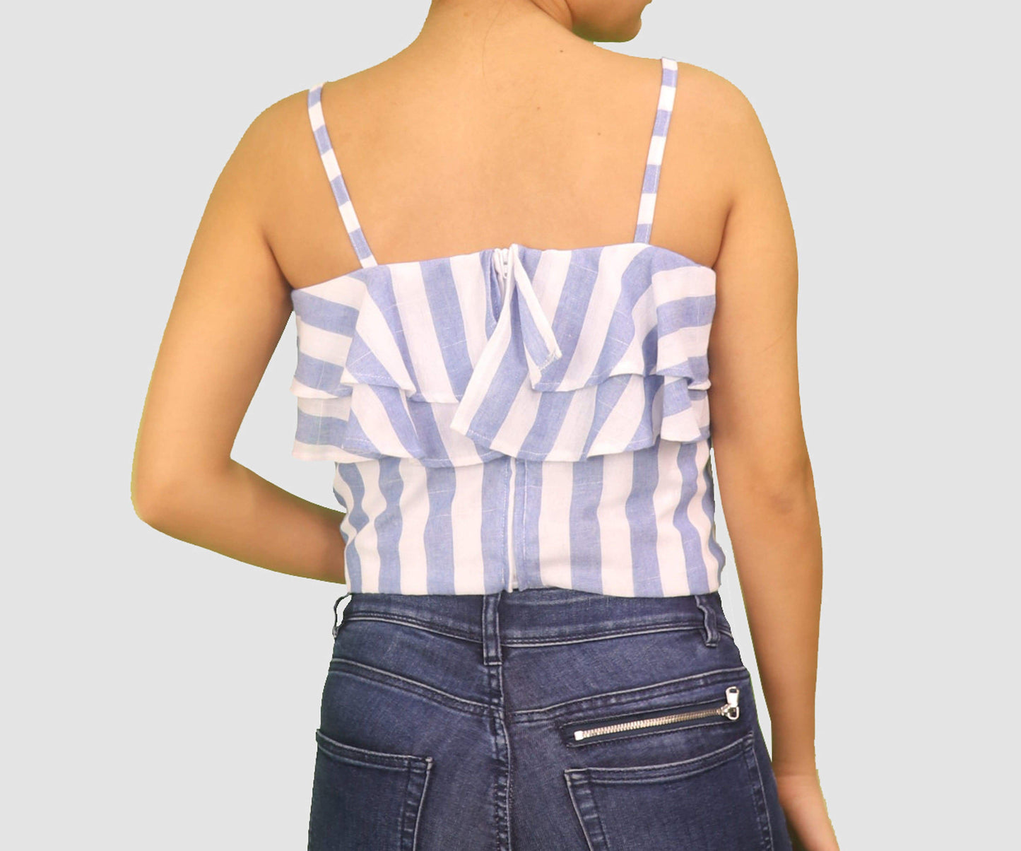 Rare Editions Womens Tops Small / Blue/ White Sleeveless Crop Top