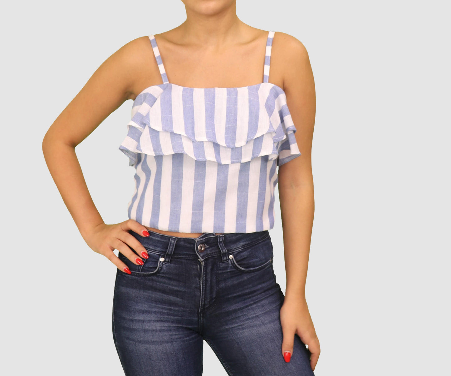 Rare Editions Womens Tops Small / Blue/ White Sleeveless Crop Top