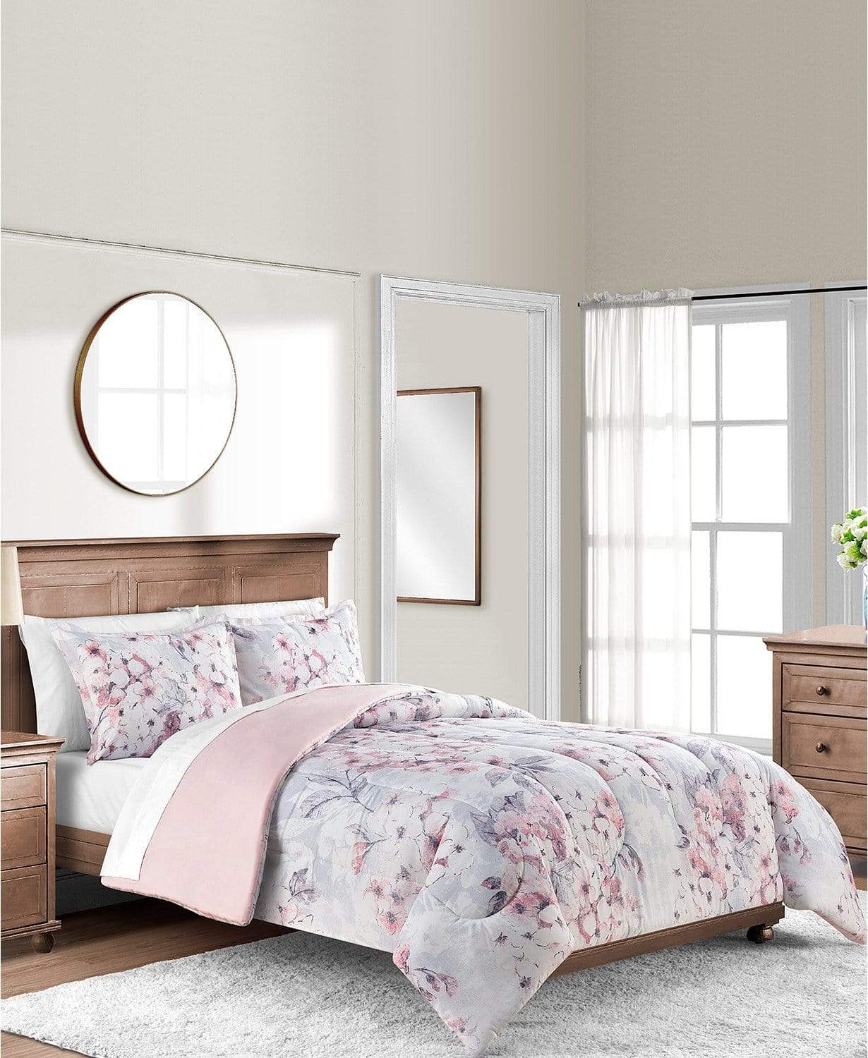 Reversible Comforter/Quilt/Duvet Full / Queen / Pink / White Colesville Comforter Set - 3 Pieces