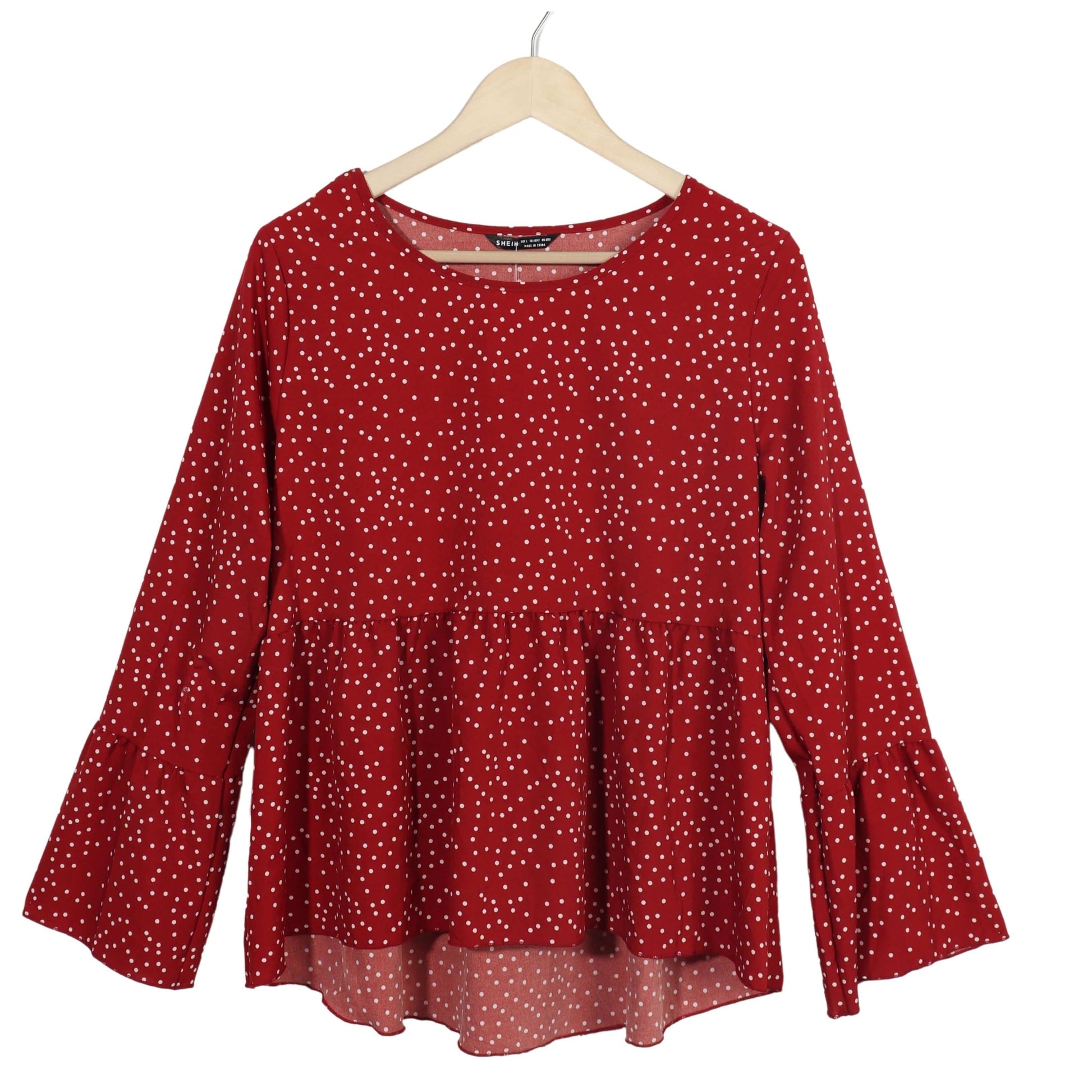 SHEIN Womens Tops L / Red SHEIN - Dotted Long Sleeve Blouse