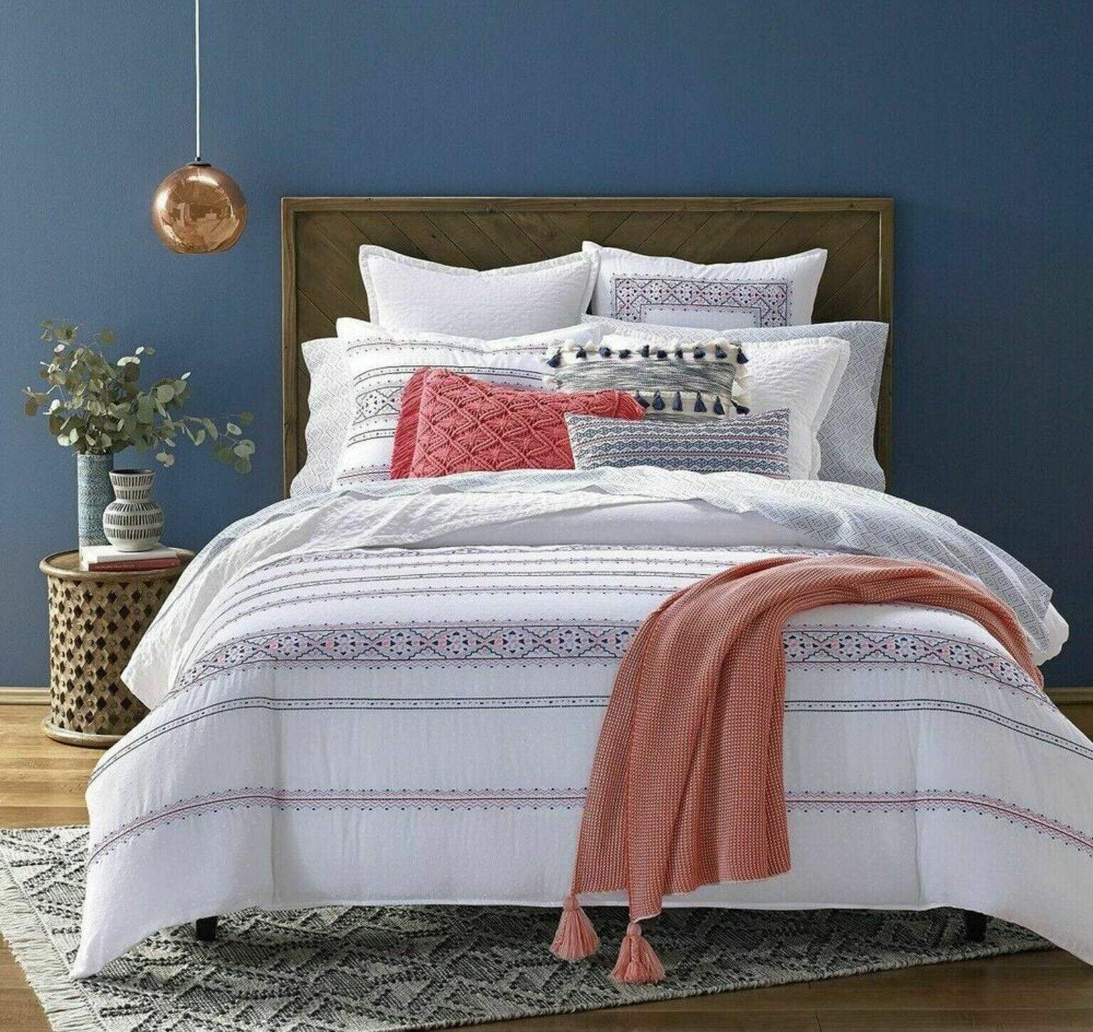 Sky Comforter/Quilt/Duvet Full Queen / White with Pink, Black, Blue Embroidery SKY - Aztec Print Duvet Cover Set