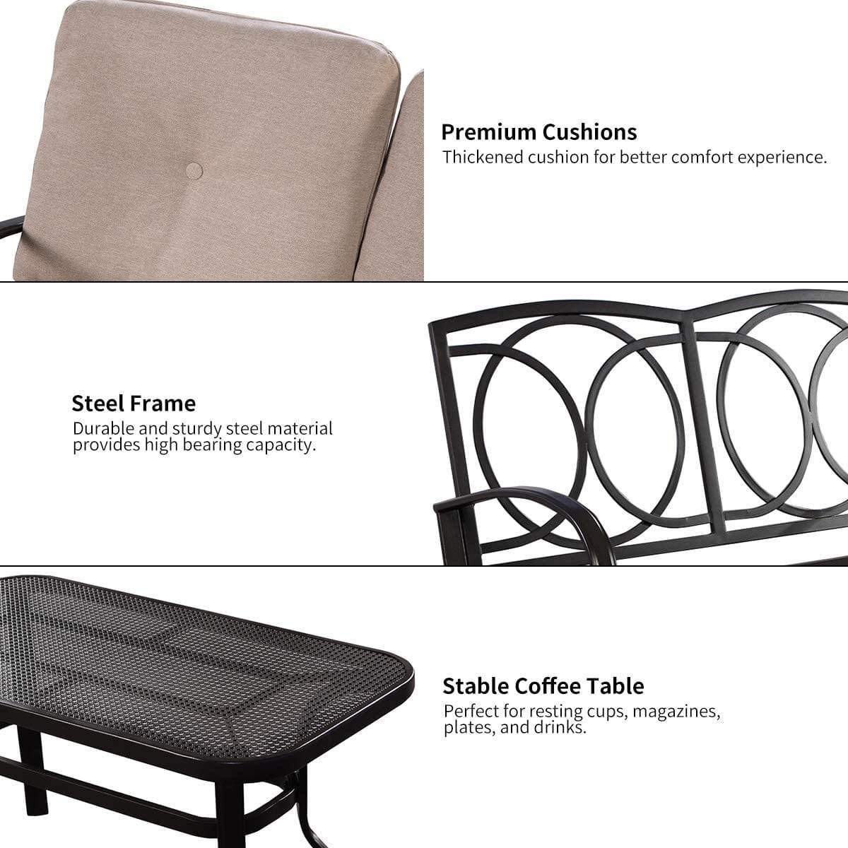 SONOMA GOODS FOR LIFE™ Furniture Khaki-Black SONOMA GOODS FOR LIFE™ - Metal Frame Patio Loveseat and Table - 2 Pieces Set