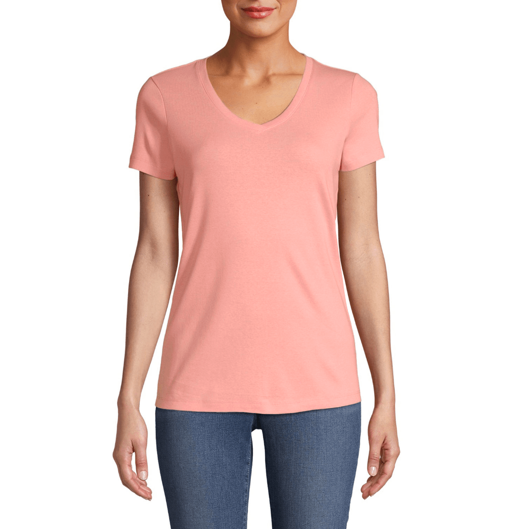 St. John's Bay Womens Tops Large / Peach V Neck Short Sleeve T-Shirt