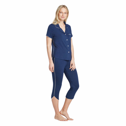 STARS ABOVE Womens Pajama XS / Navy STARS ABOVE - Soft Notch Collar Cropped Pajama Set