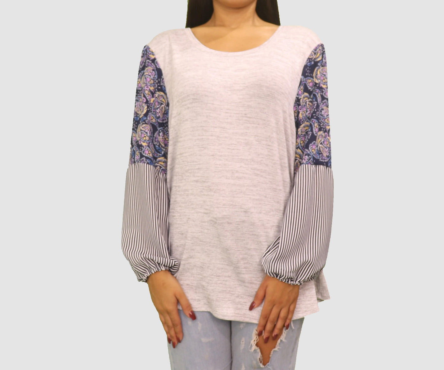 Style & Co Womens Tops Large / Grey/Multicolor Long Sleeve Top