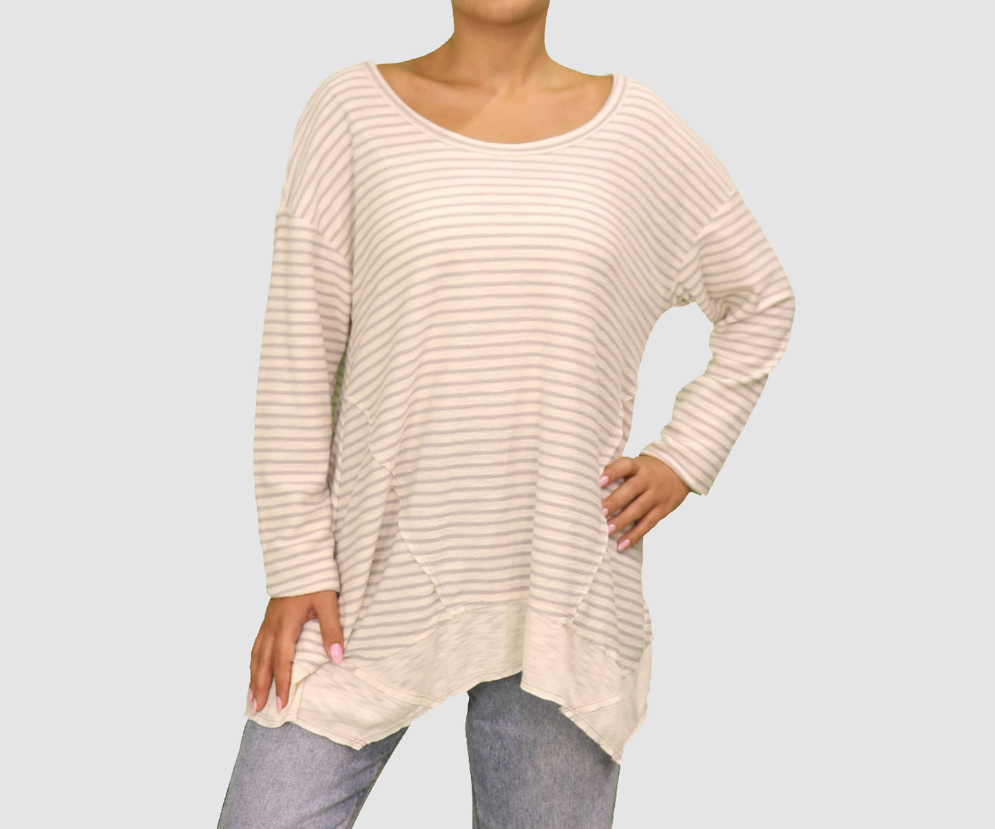 Style & Co Womens Tops Small / White / Grey Long Sleeve Top