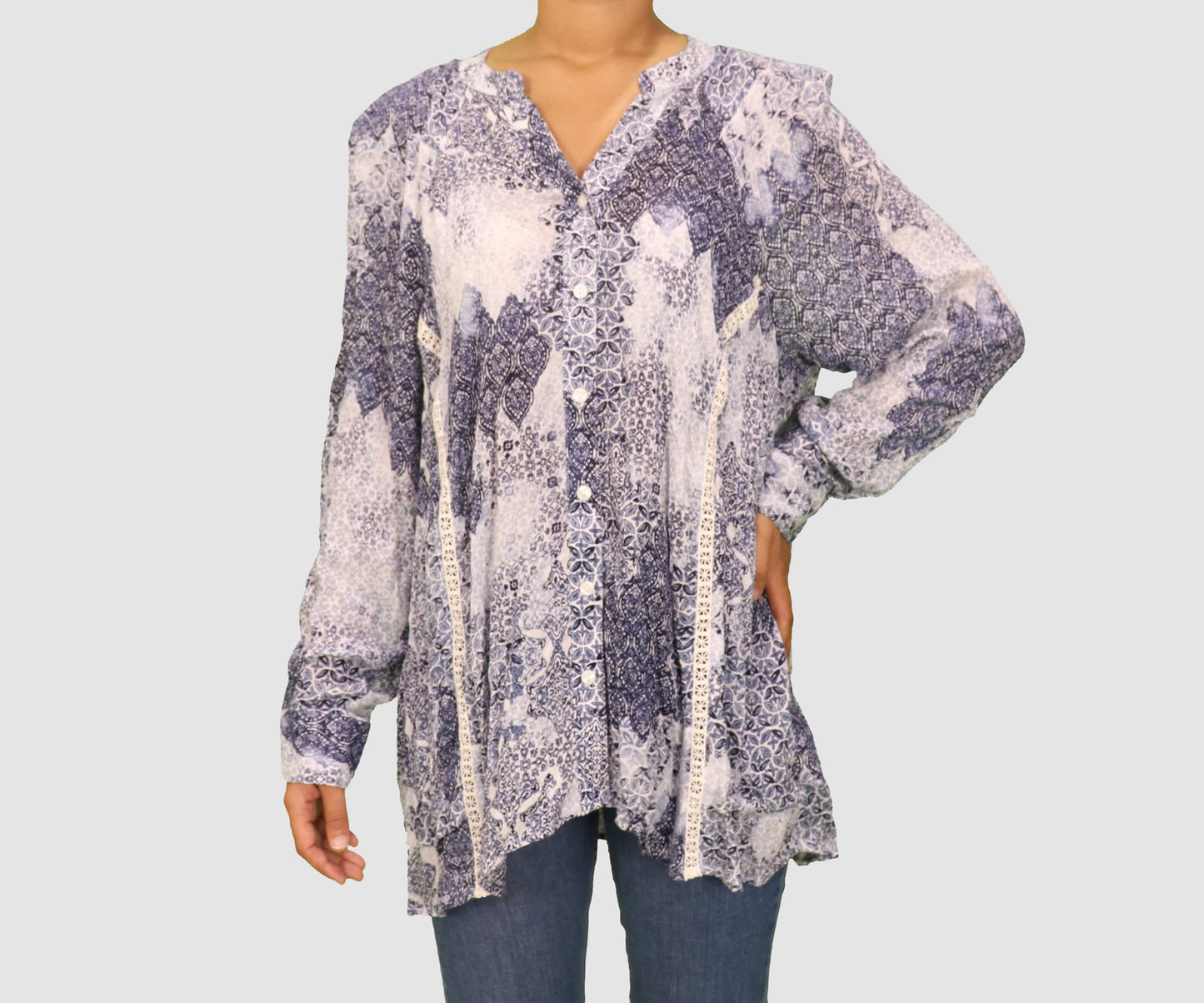 Style & Co Womens Tops L / Navy / Multi Shirt