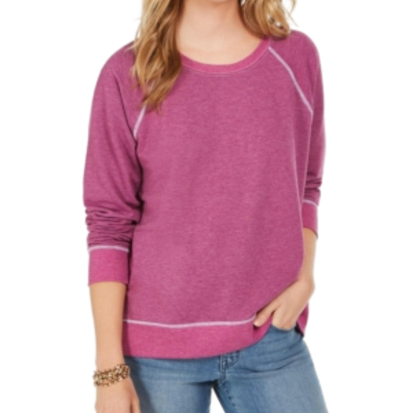 STYLE & CO. Womens Tops M / Purple STYLE & CO. - Contrast-Stitched Sweatshirt