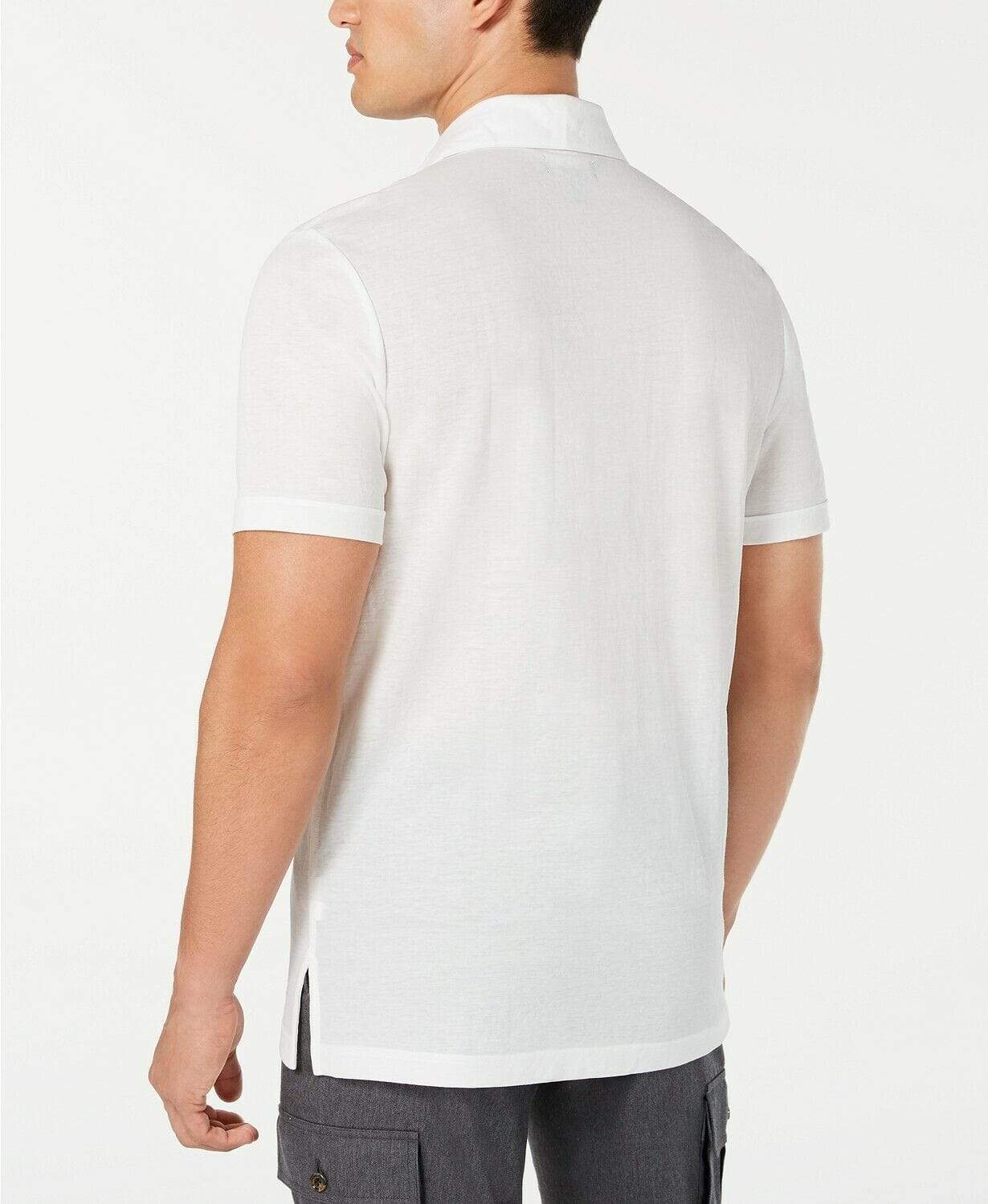 Tasso Elba Mens Tops X-Large / White Short Sleeve Shirt Linen Button Down
