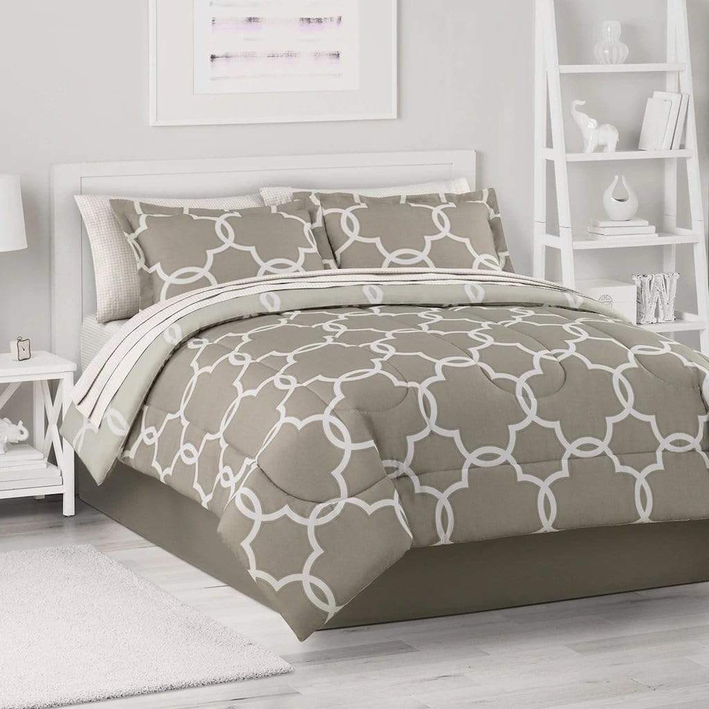 THE BIG ONE Comforter/Quilt/Duvet Twin-XL THE BIG ONE - Neutral Trellis Comforter Set with Sheets - 6 Pieces