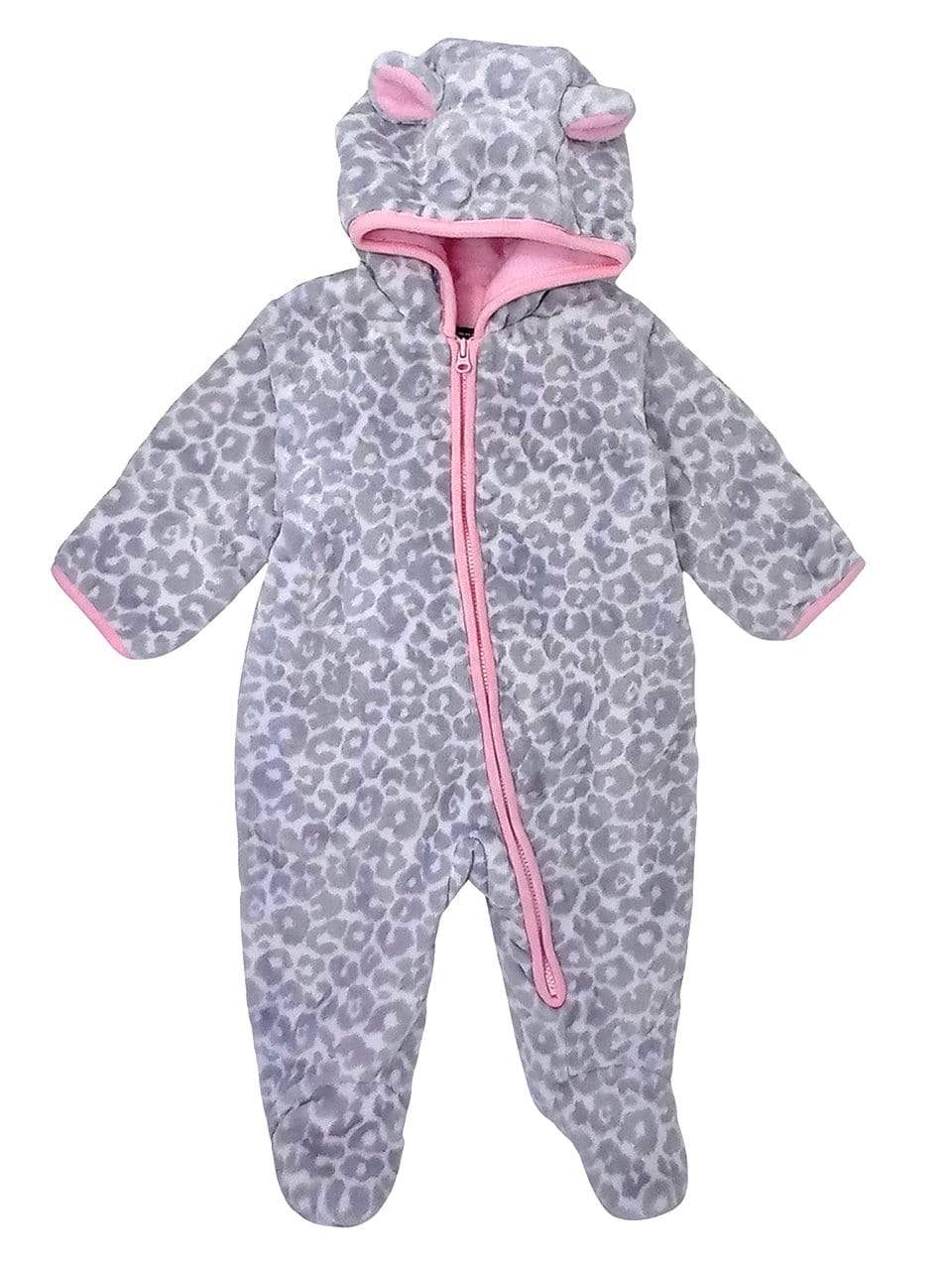 THE CHILDREN'S PLACE Baby Girl 0-3 Month / Grey - White THE CHILDREN'S PLACE - Long Sleeve Fluffy Hooded Jumpsuit Romper