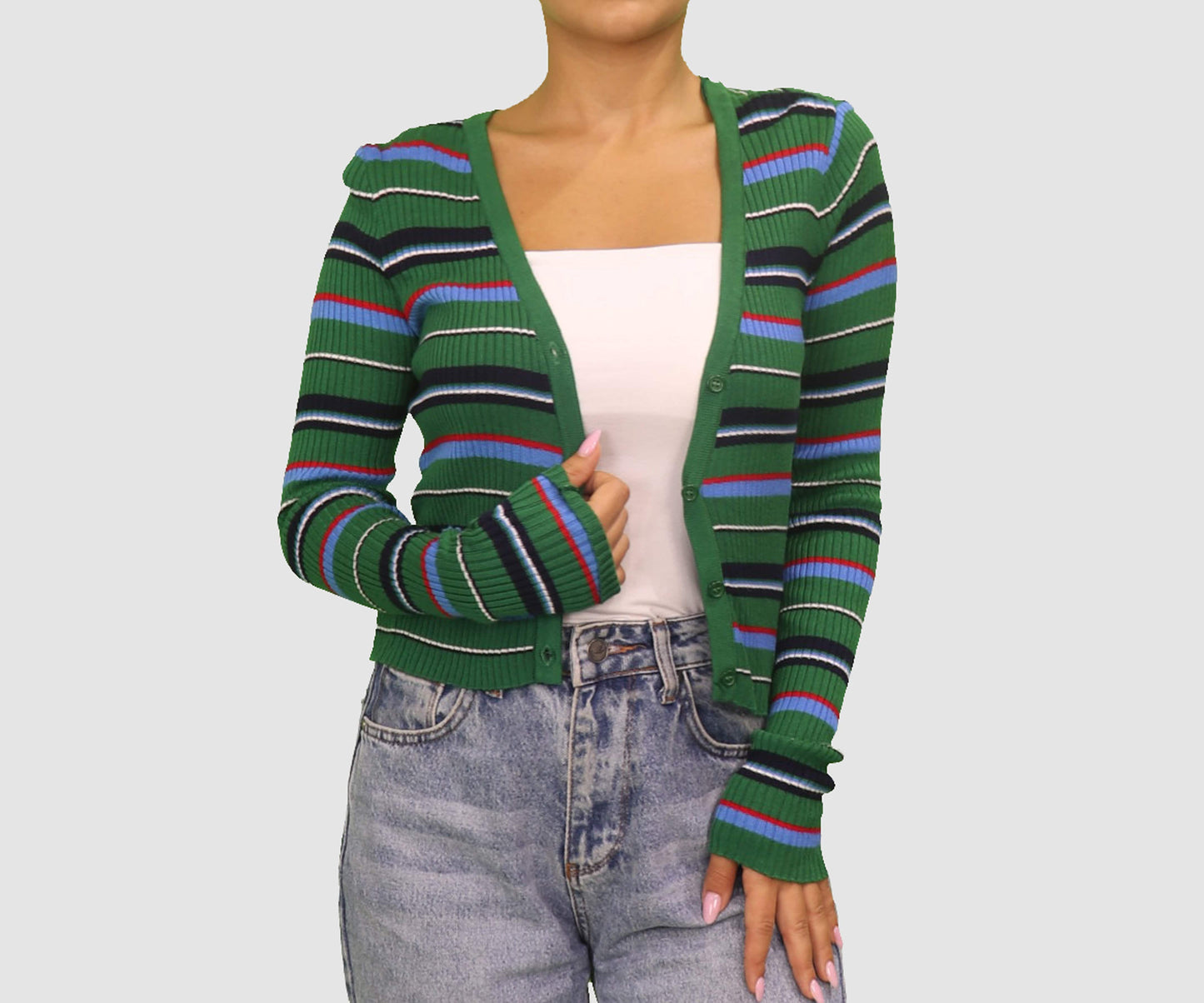 Ultra Flirt Womens Jackets Small / Green/ Multi-color Long Sleeve Jacket