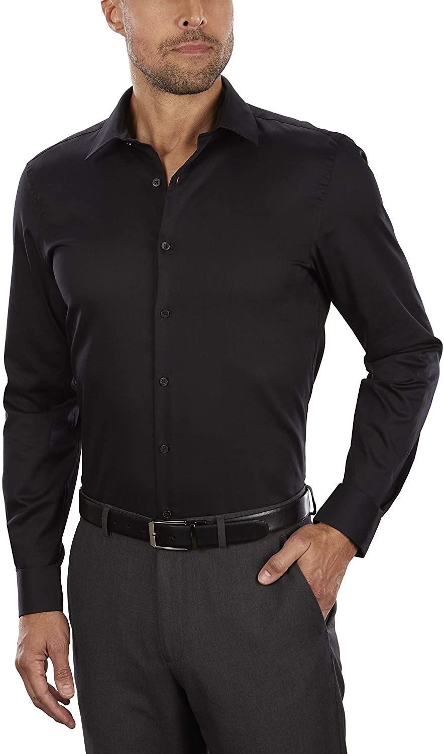 Van Heusen Mens Tops 15.5/ Medium Dress Shirt Slim Fit Flex Collar Stretch Solid