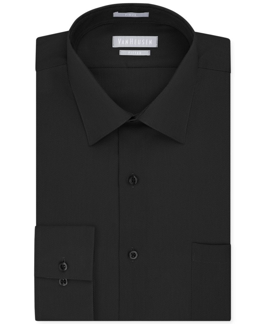 Van Heusen Mens Tops 17.5/ X-Large Fitted Piqué Solid Dress Shirt