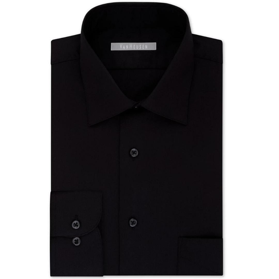 VAN HEUSEN Mens Tops XL / Black VAN HEUSEN - Fitted Lux Sateen Solid  Shirt