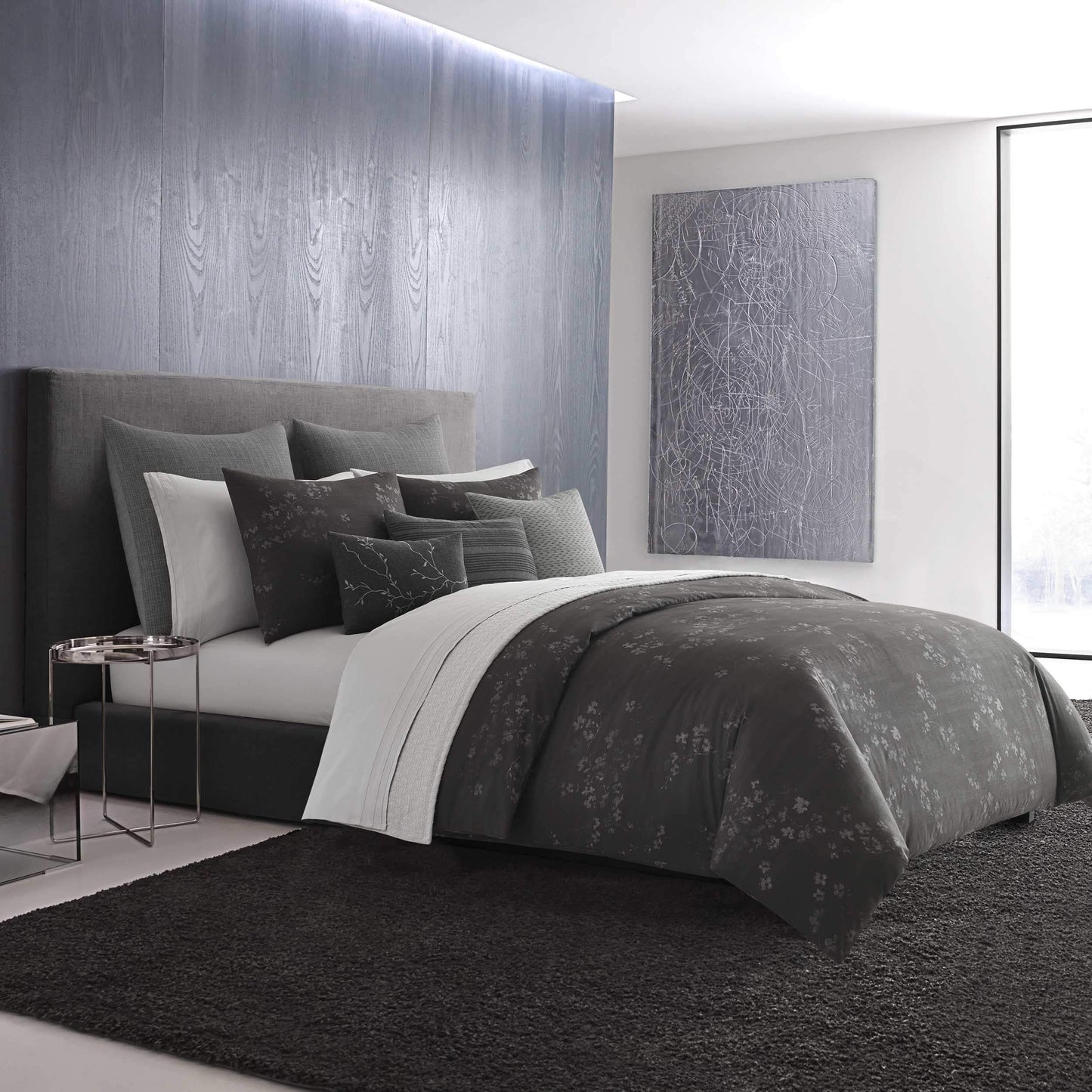 Vera Wang Comforter/Quilt/Duvet Queen / Black/Grey Comforter Set - 3 Pieces